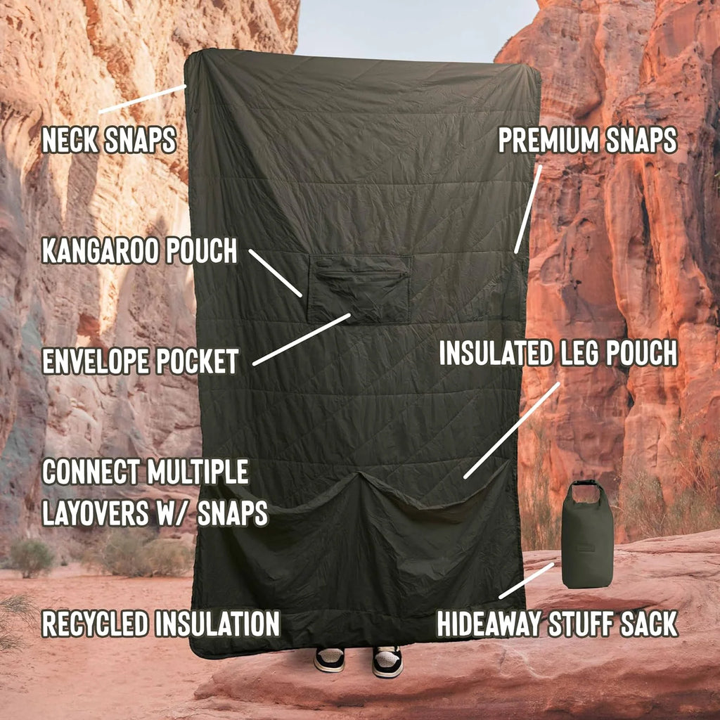 Layover Ultra-Compact Packable Down Blanket for Travel & Camping - Lightweight, Warm Travel Blanket Airplane, Car Blanket, Camping Blankets for Cold Weather - Includes Carrying Pouch (Blue)