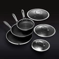 HexClad 6 Piece Hybrid Stainless Steel Cookware Pan Set 8 inch, 10 inch, 12 inch with Glass Lids, Size: One size, Black