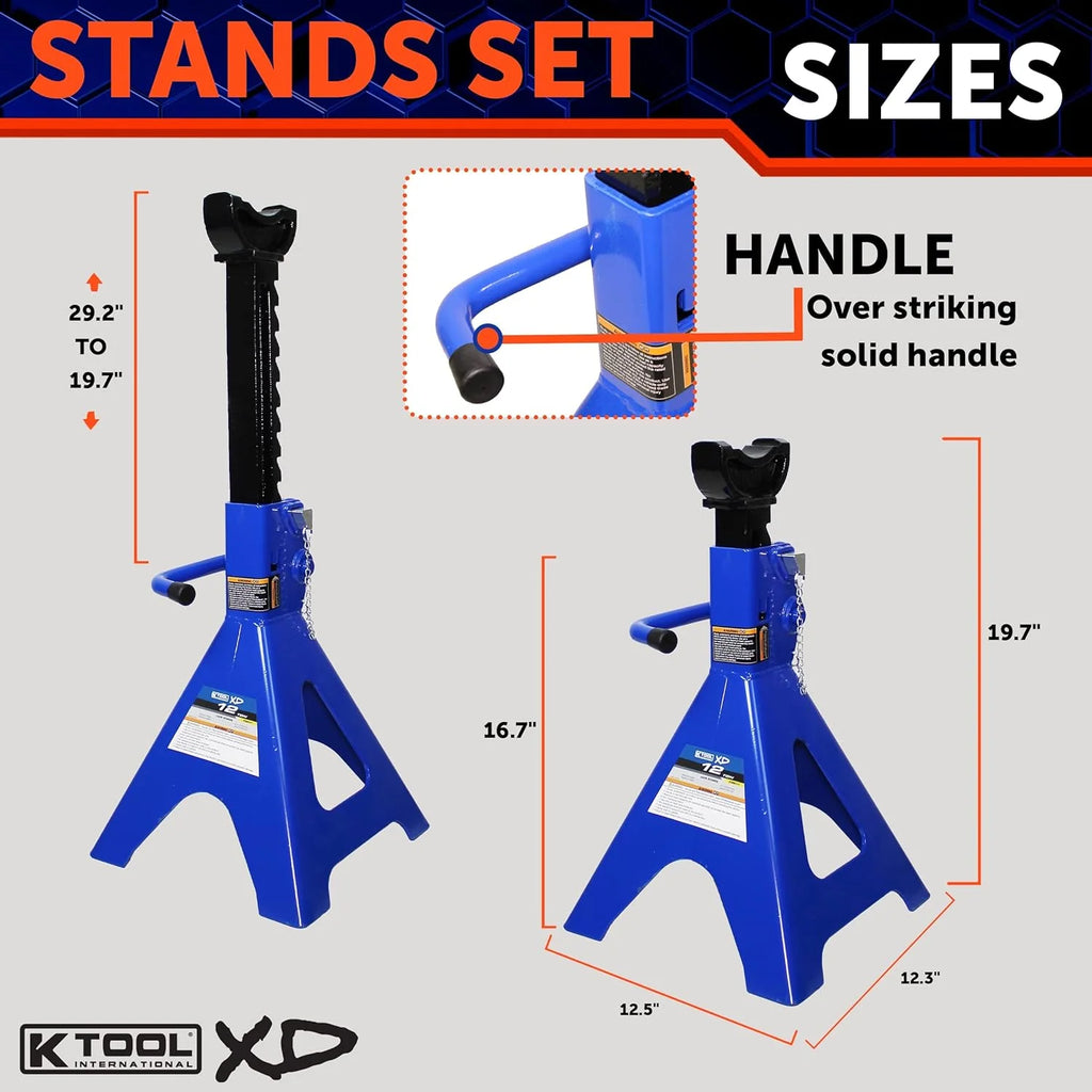 HD61222 22 Ton Automotive Jack Stands for Garages, Repair Shops, and DIY, Pin Style, V Shaped Saddle, Heavy Duty Steel Frame, Adjustable Height 11.825- 19.725, Black/Blue, Pair