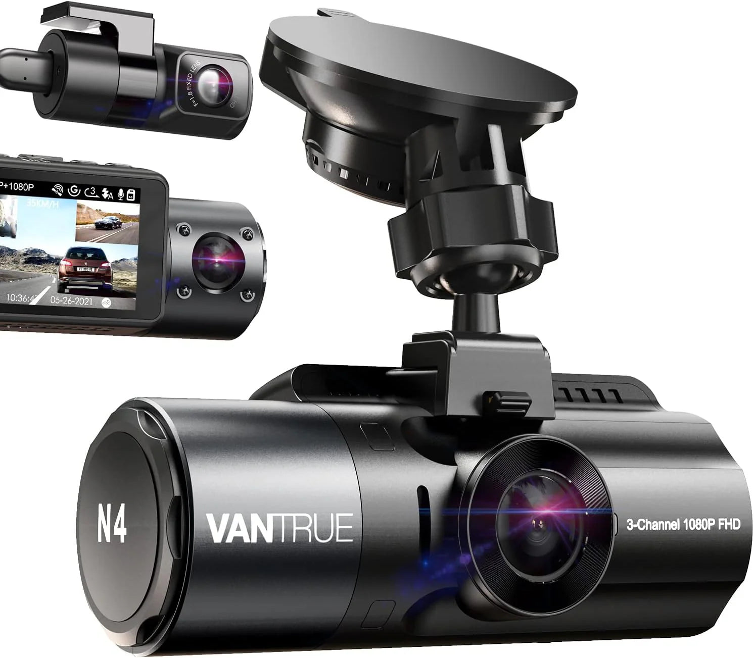 Channel Dash Cam, 4K+1080P Front and Rear, 1440P+1440P Front and Inside, 1440P+1440P+1080P Three Way Triple Car Camera, IR Night Vision, 24 Hours Parking Mode, Support 256GB Max