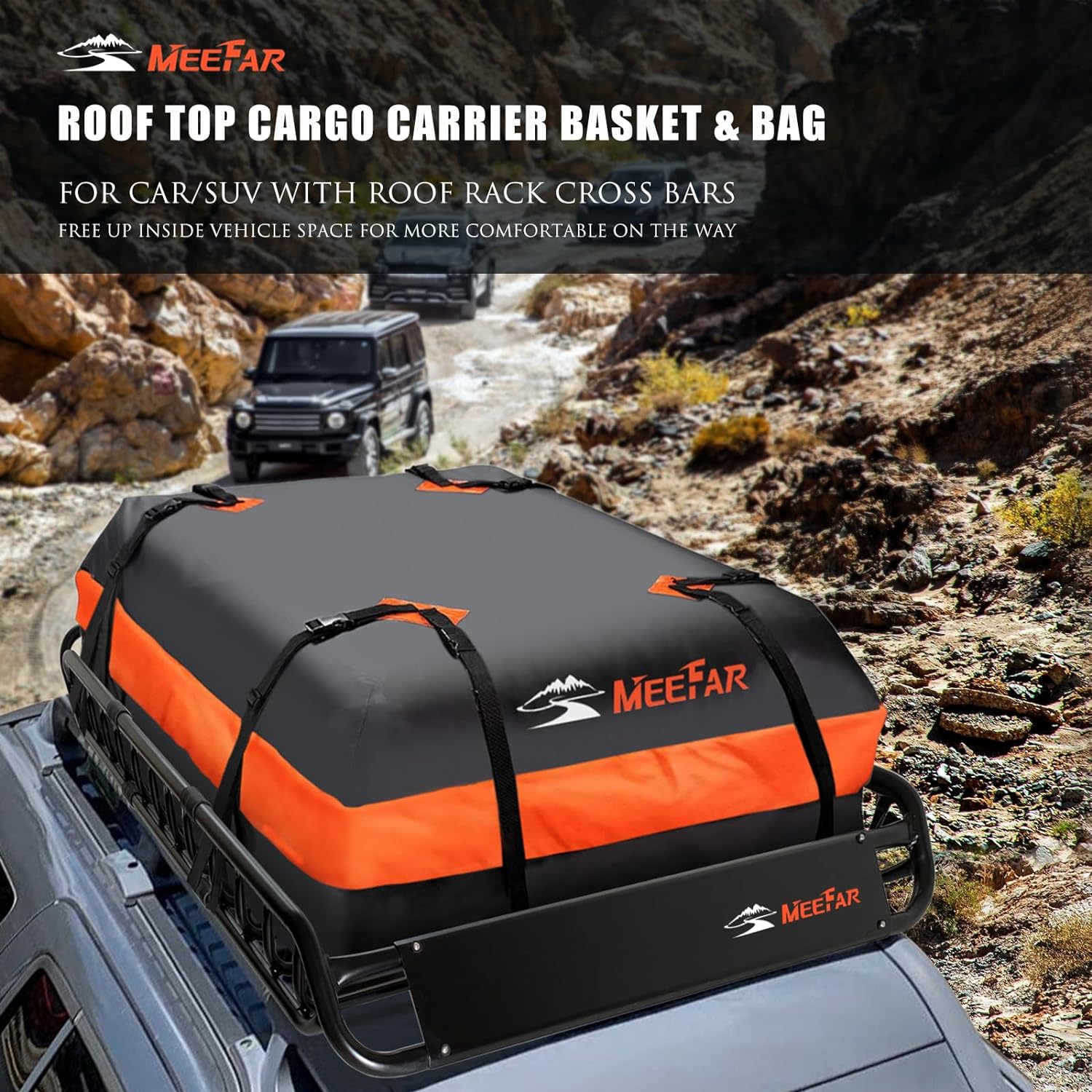 Folding hitch mounted cargo basket 60 With hook stabilizer, net and straps