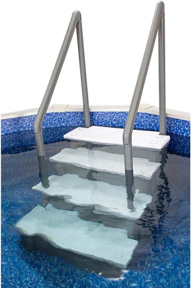 Select Anti-Slip in-Pool Steps | Gray | for Above Ground Swimming Pools | Can Mount to Decks 48 to 54 H | Safety Stairs Capacity Up to 300 lbs