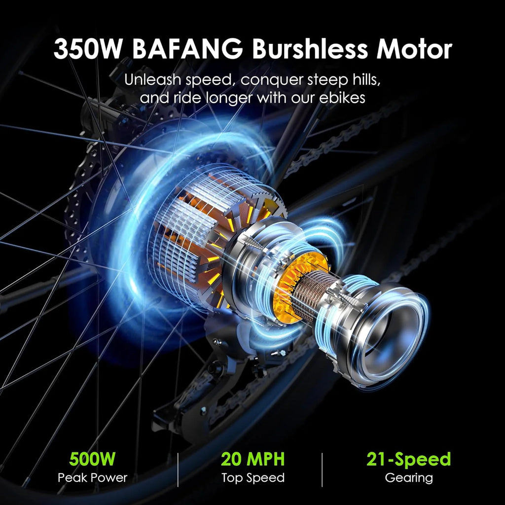 Adult Electric Bike, 350W BAFANG Motor (500W Peak), 4A 3H Fast Charging, 468Wh Li-Ion Battery, 21 Speed Gears, Air Saddle, 45 Miles 20 MPH 26 Mountain Bike Electric Bike, ANSI/CAN/UL2849 Compliant