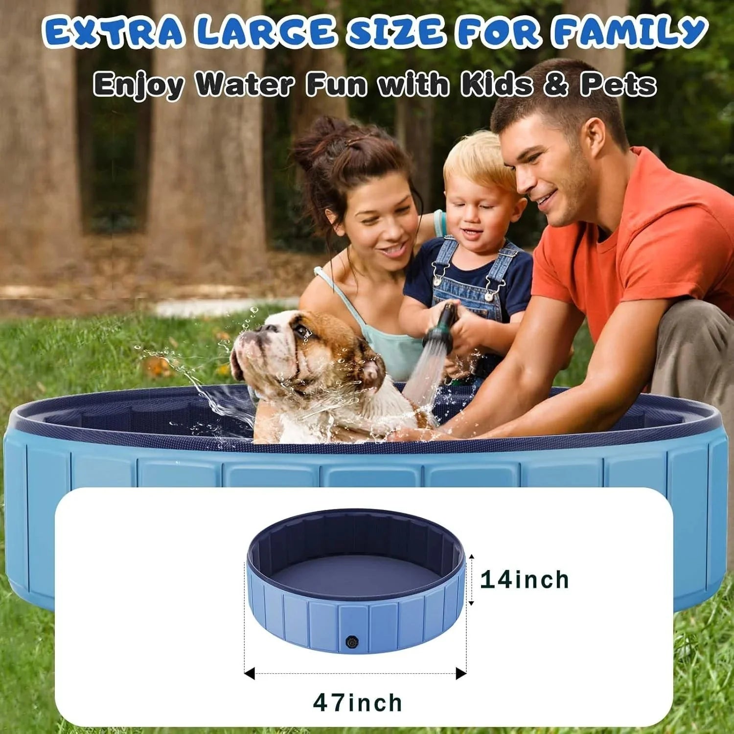 Foldable Dog Swimming Pool, 120x20 Oversize Collapsable Hard Plastic Potable Bathing Tub for Pet Dog Kiddie Pool Indoor and Outdoor Leakproof PVC Play Pool for Large Dogs Pets Puppy Kids Blue