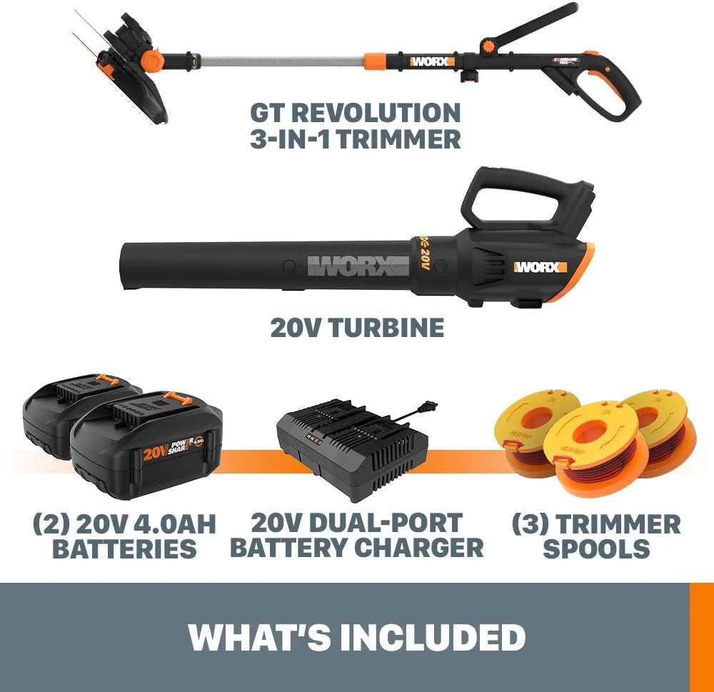 20V GT Revolution 12 4.0Ah Cordless String Trimmer & Turbine Leaf Blower Power Share Combo Kit - WG930.3 (Batteries & Charger Included)