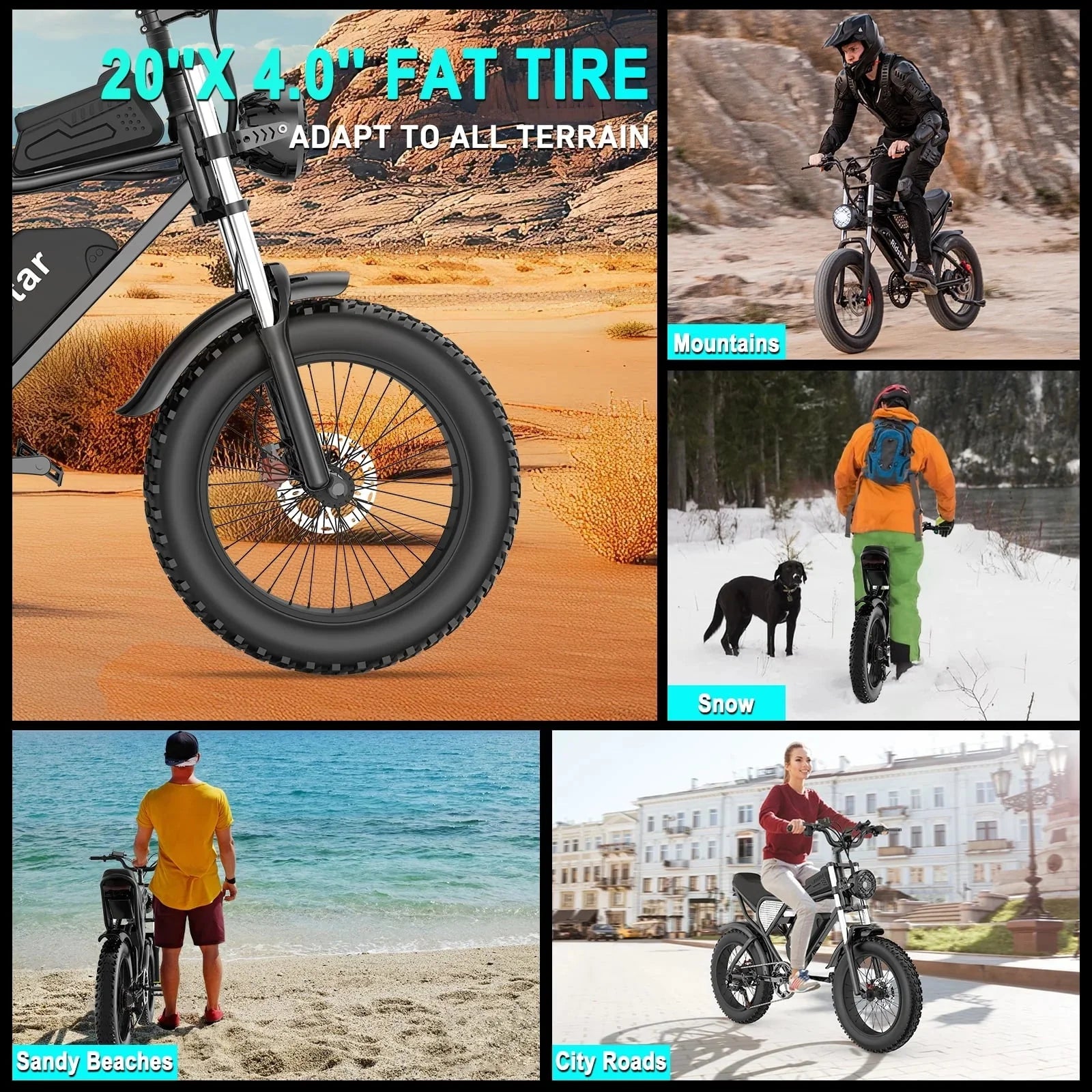 Electric Bike for Adults Ridstar, 1200W 30mph Moutain Bike,48V 15.6AH Battery E-Bike,20 Fat Tire Electric Motorcycle,Electric Bicycle 7 Speed Full Suspension