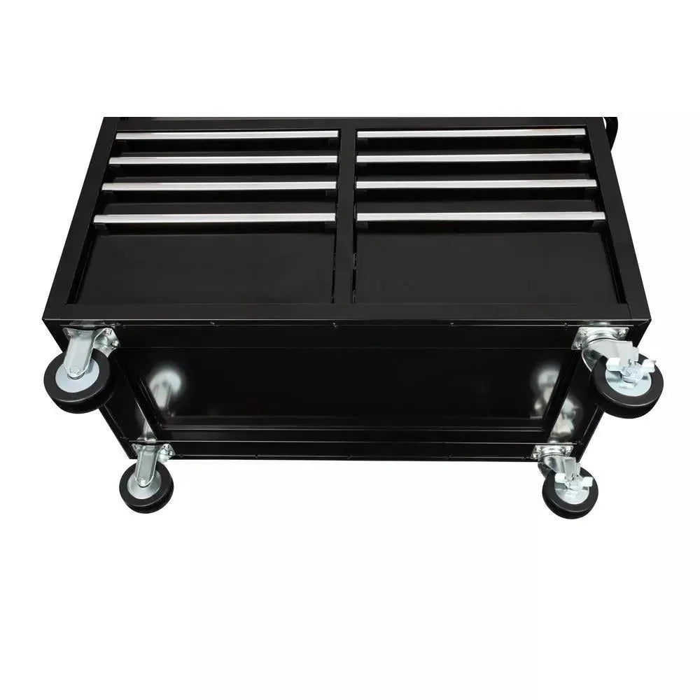 Gloss Black 46 9-Drawer Mobile Tool Chest Workbench with Power Strip & Solid Wood Top