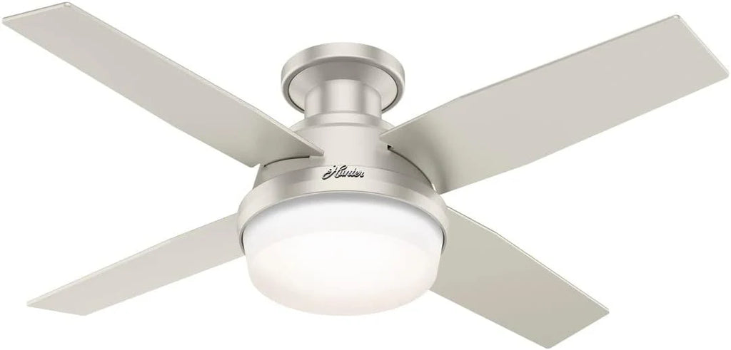 Hunter Fan Company Dempsey Low Profile Indoor / Outdoor Ceiling Fan with LED Light and Remote Control, 44, Matte Nickel