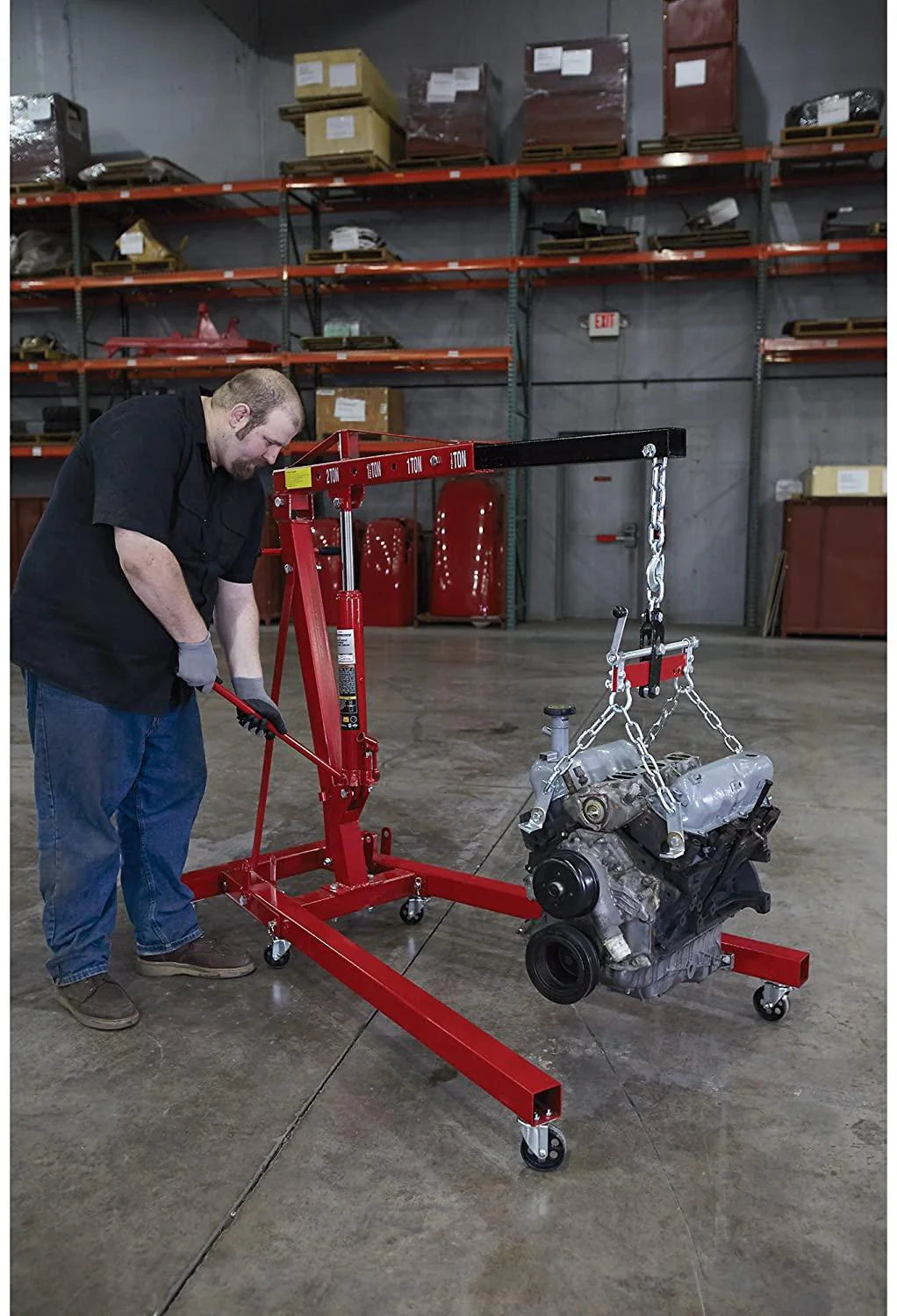 Strongway Hydraulic Engine Hoist with Load Leveler C 2 Ton Capacity, 1in. 82 5/8in. Lift Range