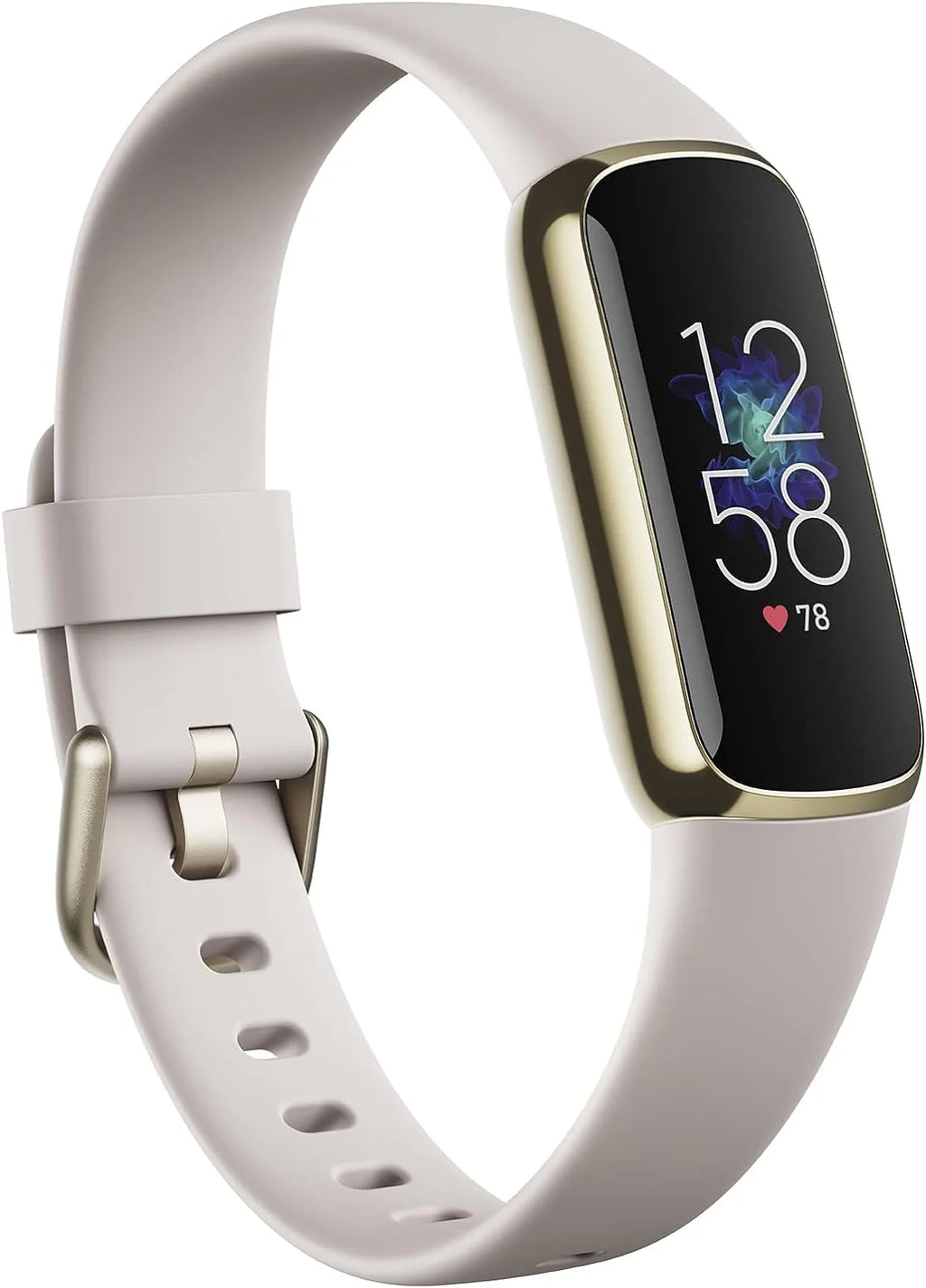 Fitness and Wellness-Tracker with Stress Management, Sleep-Tracking and 24/7 Heart Rate, One Size S L Bands Included, Lunar White/Soft Gold Stainless Steel, 1 Count
