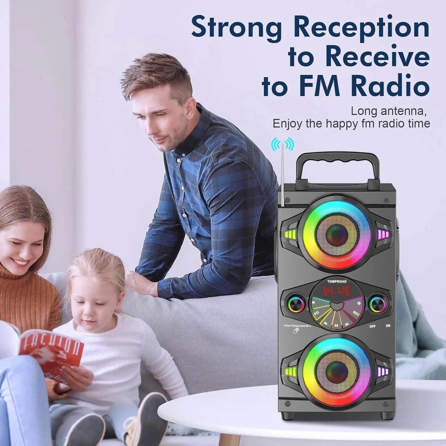 Speakers, 60W Portable Wireless Loud Outdoor Home Party Bluetooth Speaker with Subwoofer, FM Radio, LED Colorful Lights, Microphone, Remote and Big Powerful Stereo Deep Bass Sound Boombox