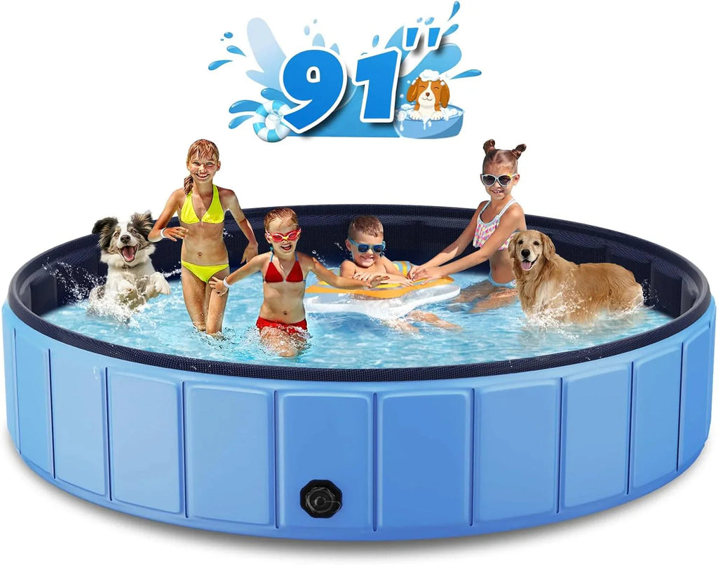 Foldable Dog Swimming Pool, 120x20 Oversize Collapsable Hard Plastic Potable Bathing Tub for Pet Dog Kiddie Pool Indoor and Outdoor Leakproof PVC Play Pool for Large Dogs Pets Puppy Kids Blue