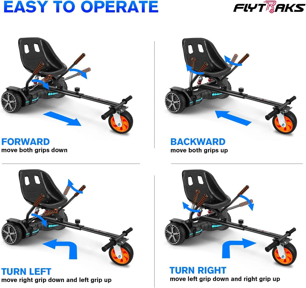 Hoverboard Go Kart with Rear Shock Absorption, Hoverboard Seat Attachment Accessory for 6 to 10 Hoverboard, Adjustable Frame Length & Off-Road Rubber Wheel (Not Including Hoverboard